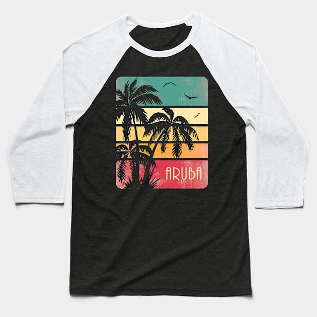 Aruba Vintage Sunset Baseball T-Shirt by Nerd_art